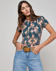 Ressi Fitted Tee Charcoal Multi Ganado Print Tops - Tees L'Agence 