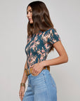 Ressi Fitted Tee Charcoal Multi Ganado Print Tops - Tees L'Agence 
