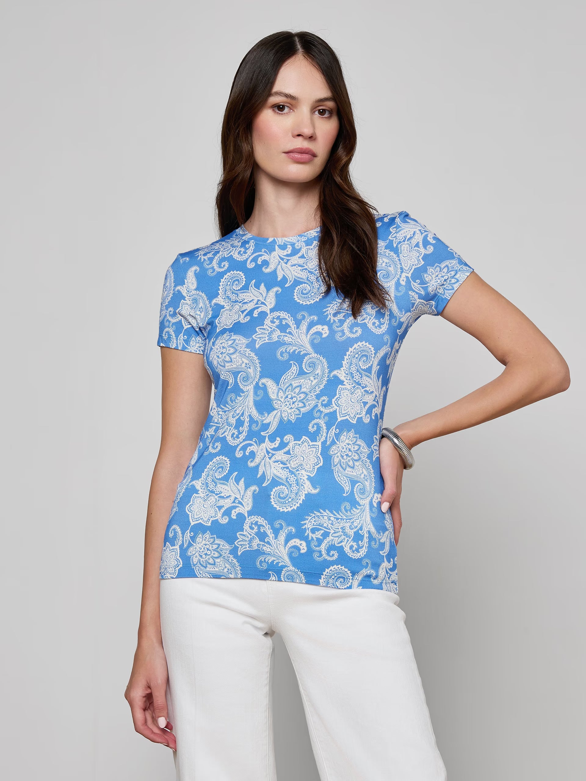 Ressi Fitted Tee Regatta Blue / Ivory Paisley Tops - Tees L'Agence 