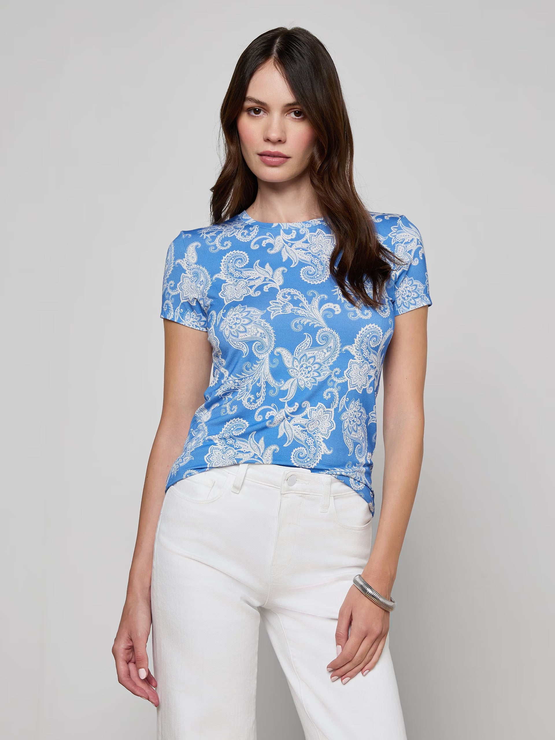 Ressi Fitted Tee Regatta Blue / Ivory Paisley Tops - Tees L'Agence 