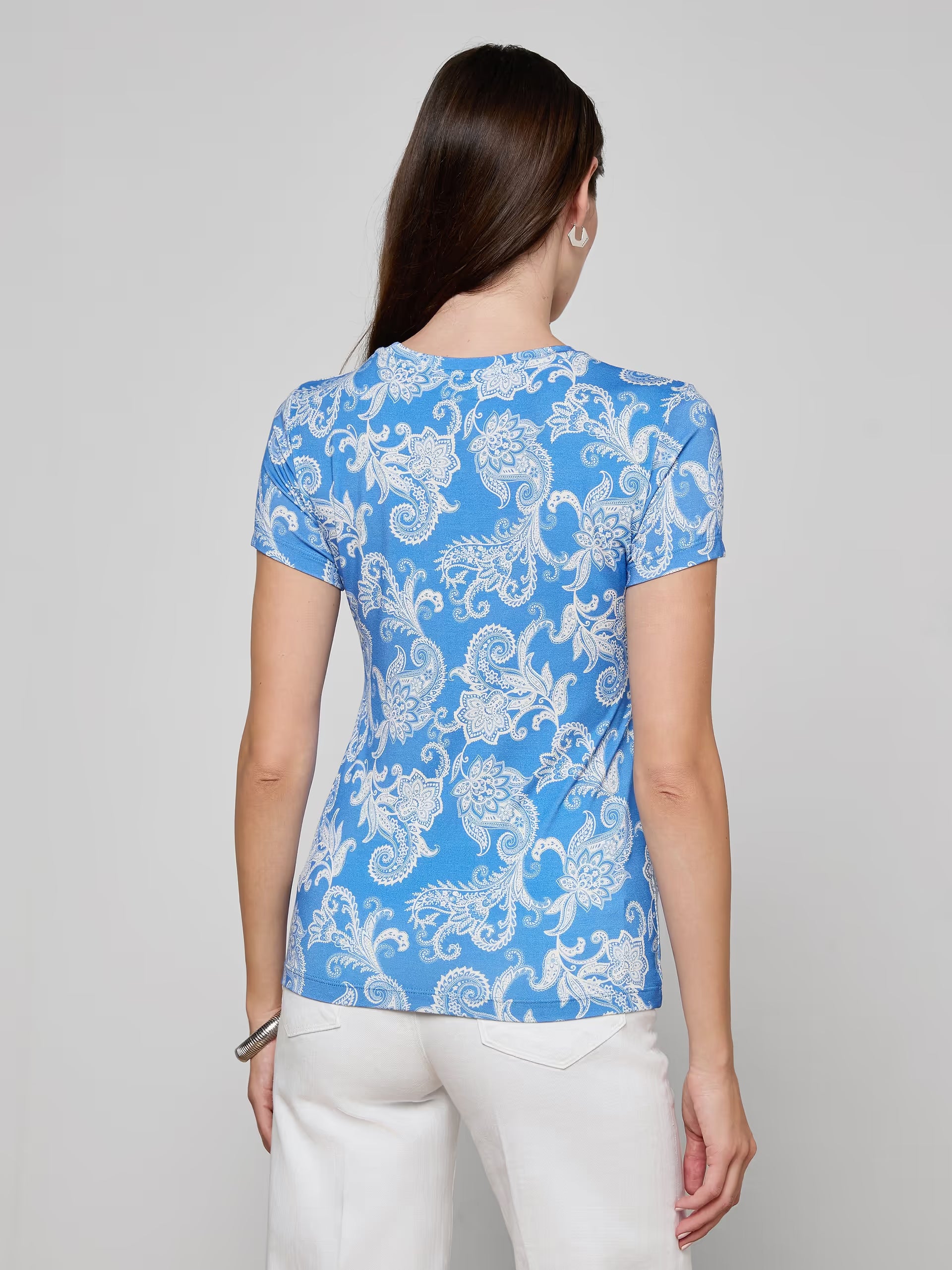 Ressi Fitted Tee Regatta Blue / Ivory Paisley Tops - Tees L'Agence 