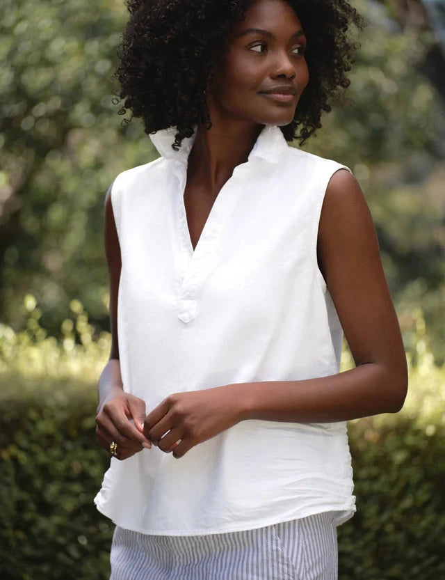 Olivia Popover Tank Tattered Denim White Tops - Tanks Frank &amp; Eileen 