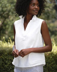 Olivia Popover Tank Tattered Denim White Tops - Tanks Frank & Eileen 