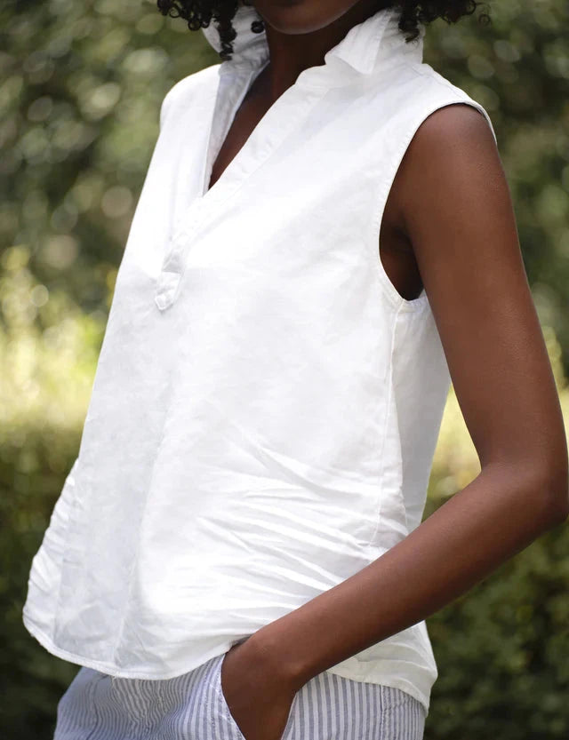 Olivia Popover Tank Tattered Denim White Tops - Tanks Frank &amp; Eileen 