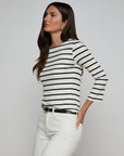 Lucille Boatneck Ivory Black Stripe Tops - Tees L'Agence 