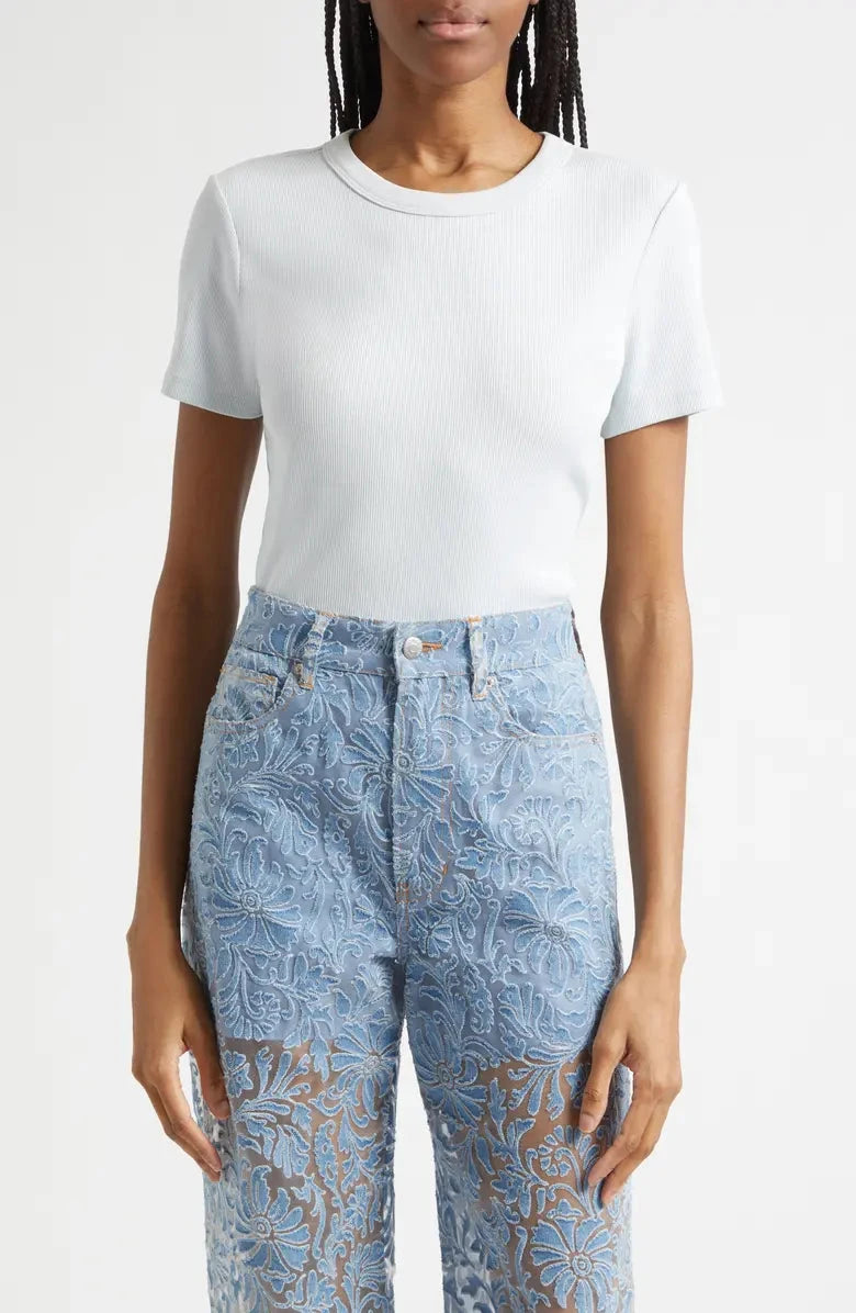 Pruitt Ribbed Tee River Mist Tops - Tees Veronica Beard 