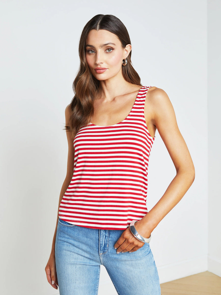 Sade Scoop Neck Tank Striped Red/ White Tops - Tanks L'Agence 