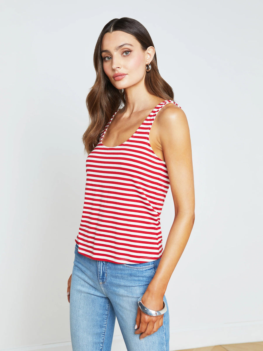 Sade Scoop Neck Tank Striped Red/ White Tops - Tanks L'Agence 