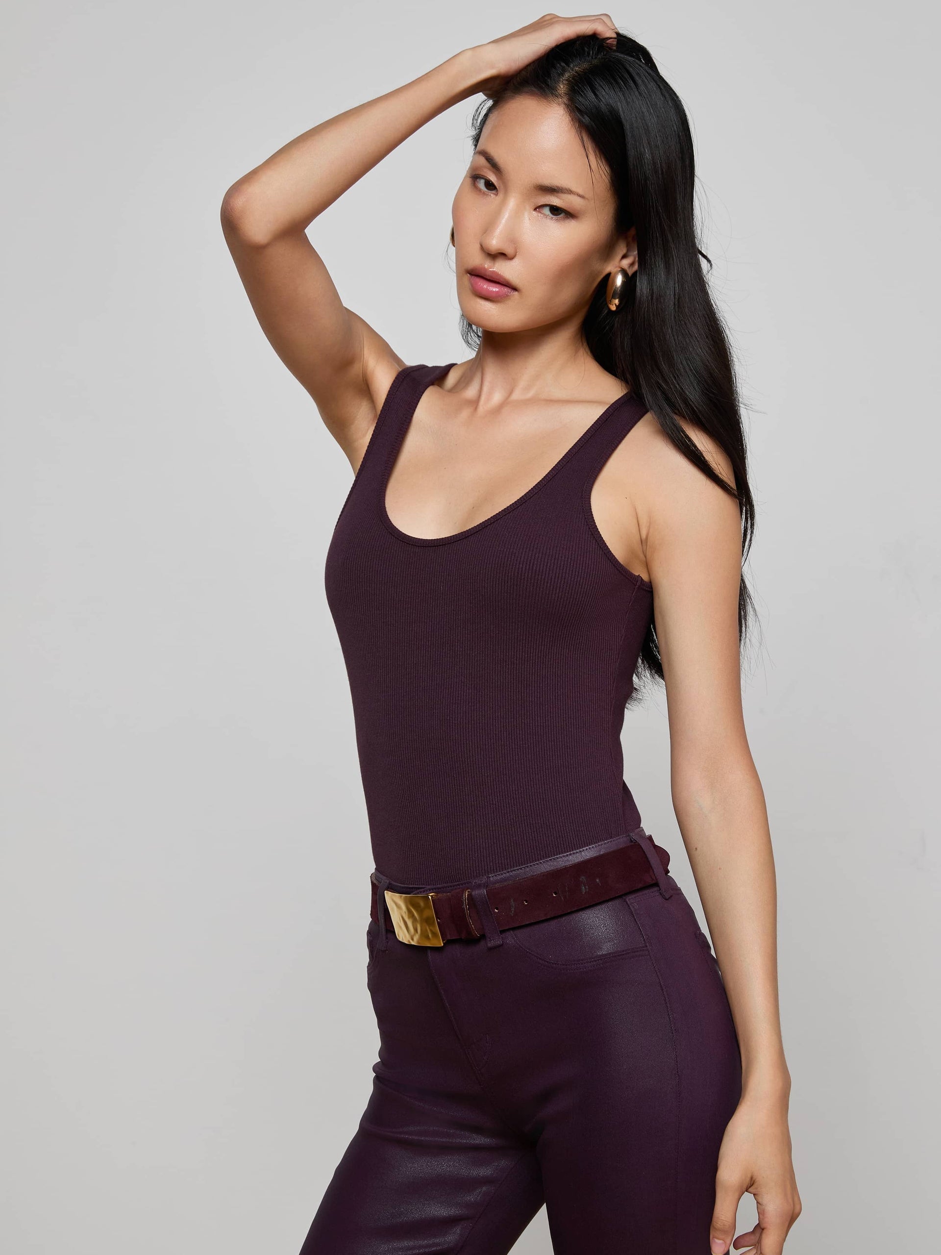 Adira Scoop Neck Tank Dark Malbec Tops - Tanks L'Agence 