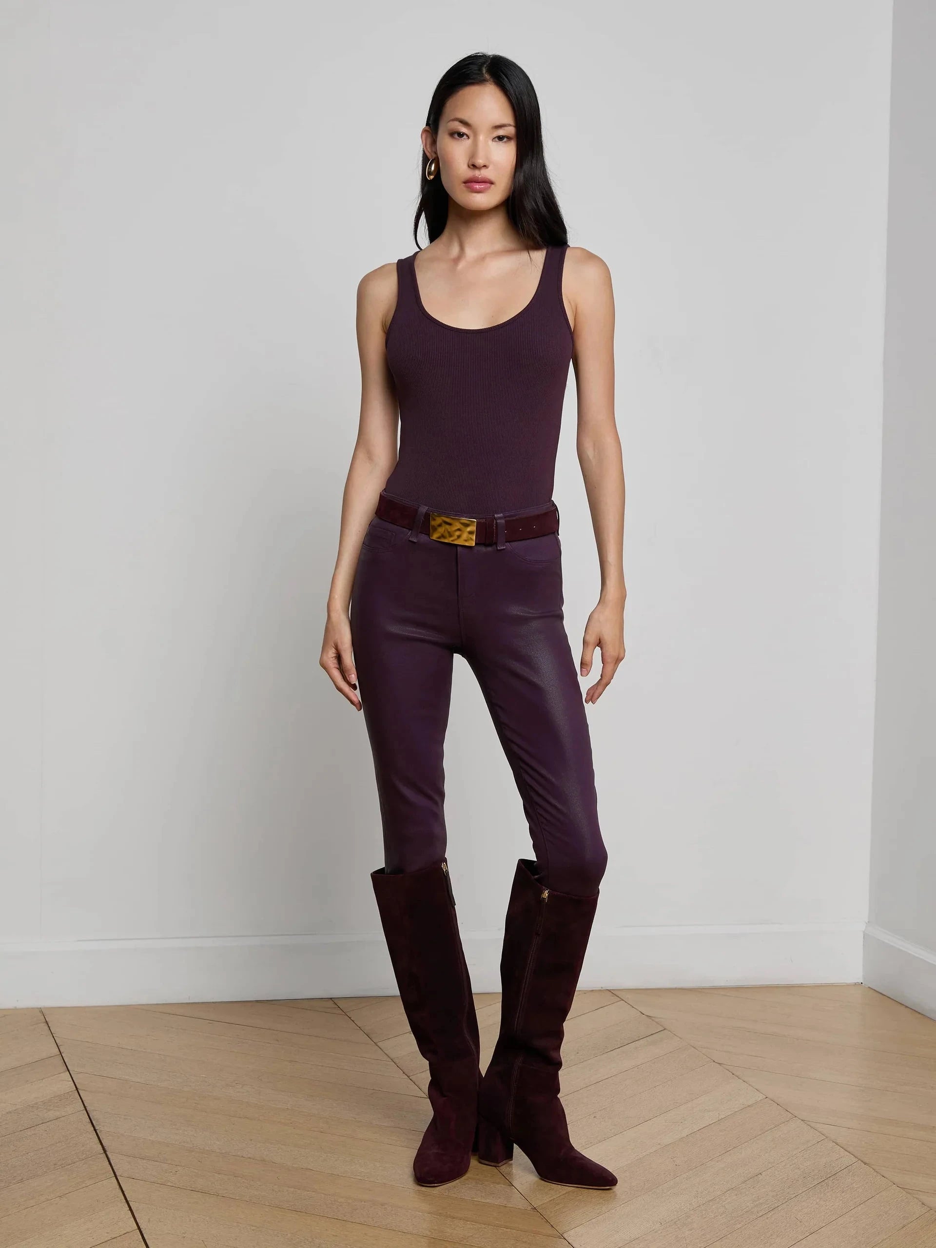 Adira Scoop Neck Tank Dark Malbec Tops - Tanks L'Agence 