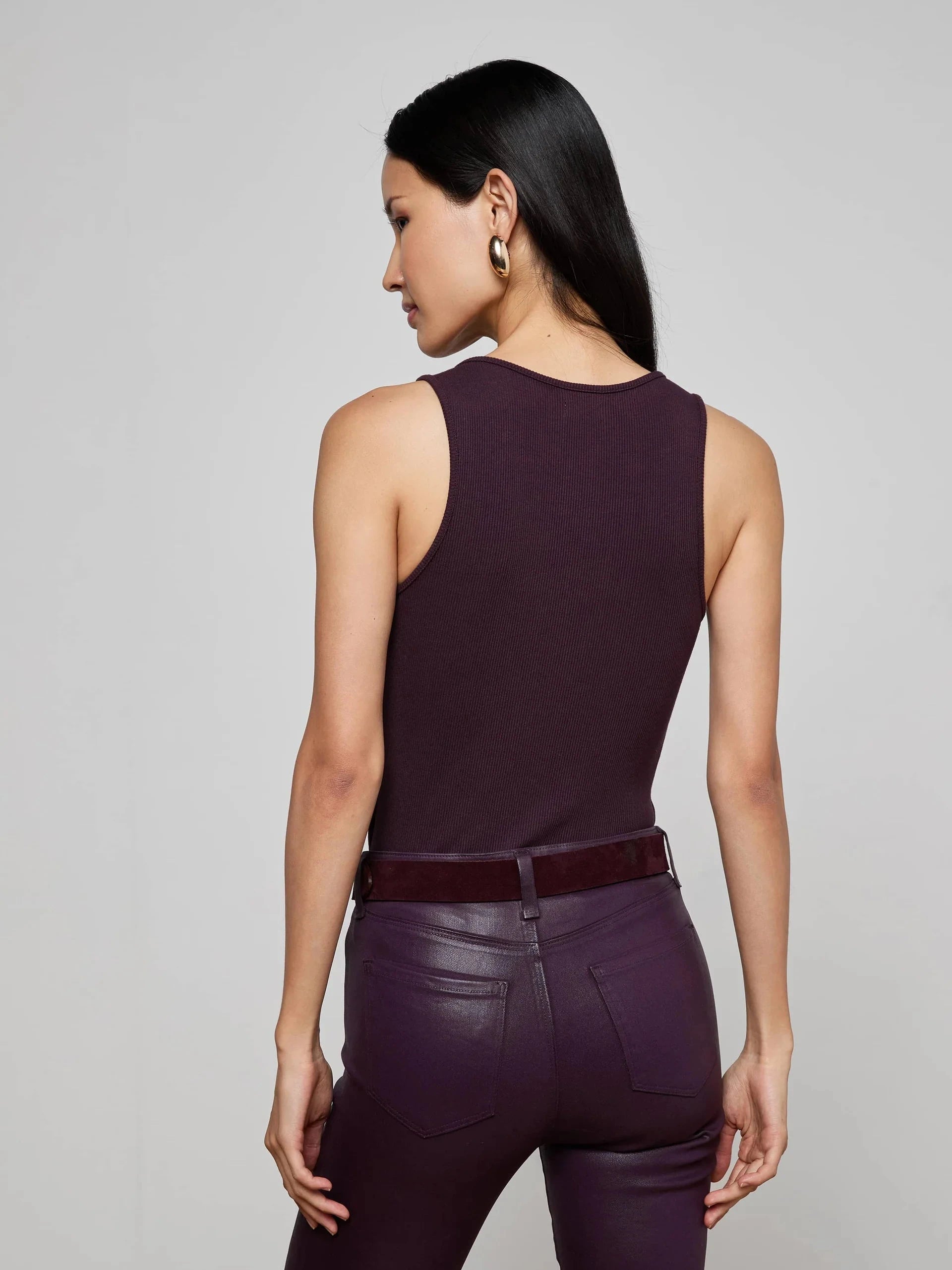 Adira Scoop Neck Tank Dark Malbec Tops - Tanks L'Agence 