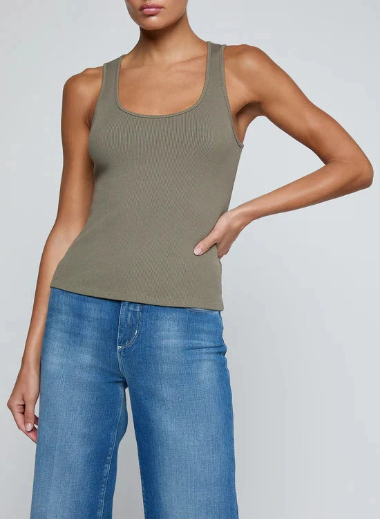 Adira Scoop Neck Tank Smokey Olive Tops - Tanks L'Agence 
