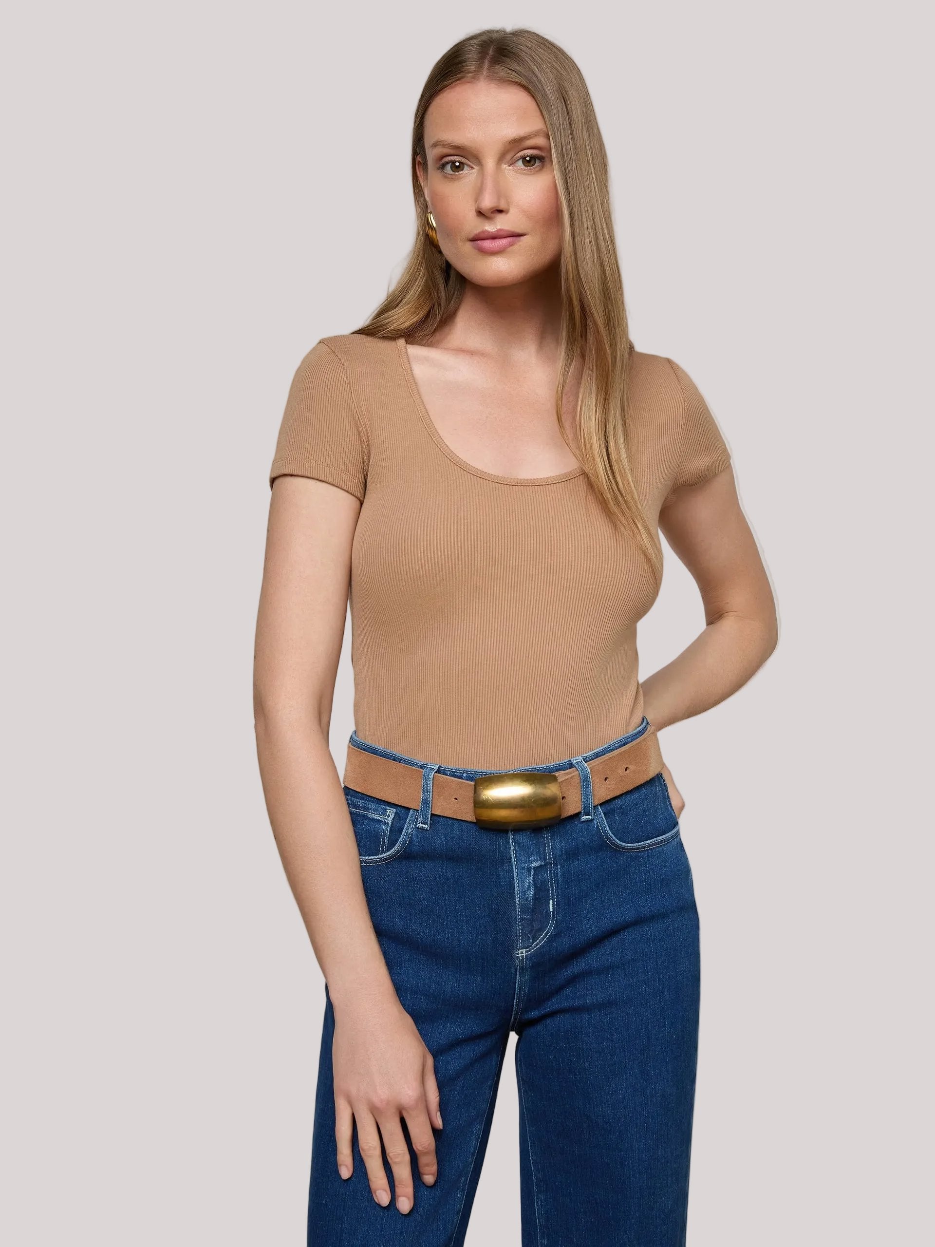 Brynlee Scoopneck Tee Cinnamon Swirl Tops - Tees L'Agence 