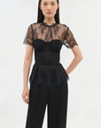 Kehlani Lace Short Sleeve Bustier Top Black Tops - Blouses Simkhai 