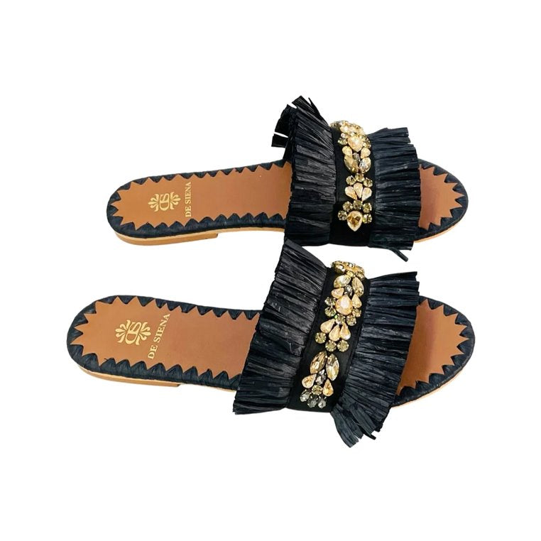 Semira Raffia Black Shoes - Sandals - Flat Sandals De Siena 