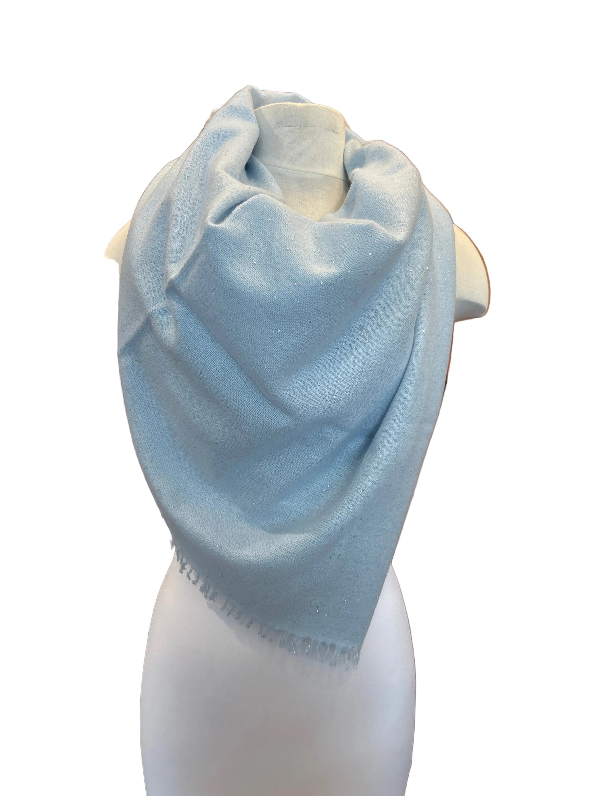 Solid Woven Shawl With Palettes and Fringe 28/80" Illusion Blue Scarves KAS 