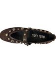 Studded Ballerina Kid Suede Marron Flats - Ballet Bibi Lou 