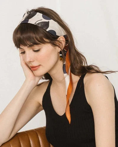 Noir Floral Silk Diamond Neckerchief Caramel Scarves Lost Pattern NYC 