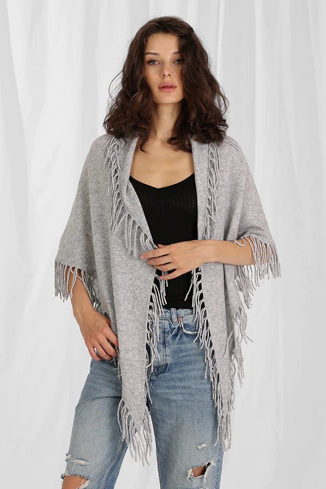 Cashmere Fringe Shawl Light Heather Grey Accessories - Scarves Minnie Rose 