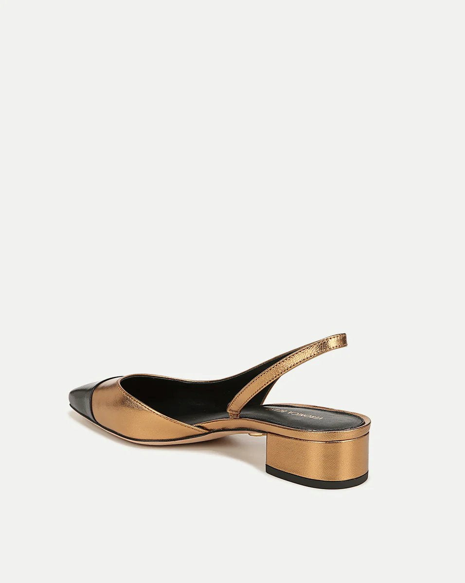 Cecile Leather Cap-Toe Slingback Black Gold Shoes - Pumps - Low Veronica Beard - Shoes 