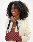 Wallet Clutch With Tabs Red Navy Checkers Handbags - Clutch Clare V. 