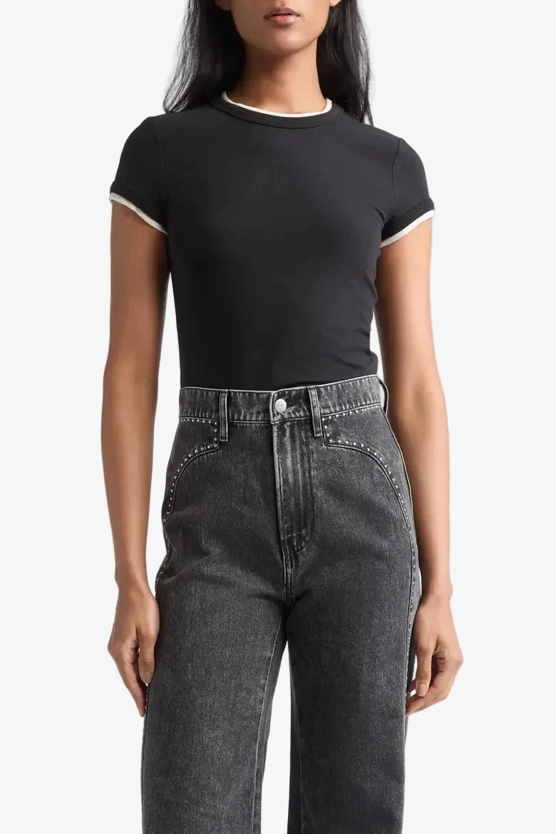 Contrast Devin Tee Black/Ecru Tops - Tees Veronica Beard 