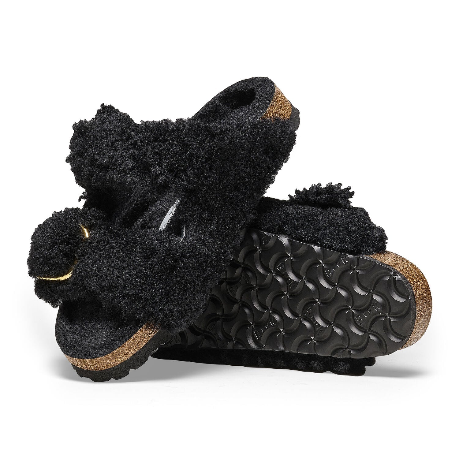 Arizona Big Buckle Shearling Black Gold Shoes - Sandals - Flat Sandals Birkenstock 