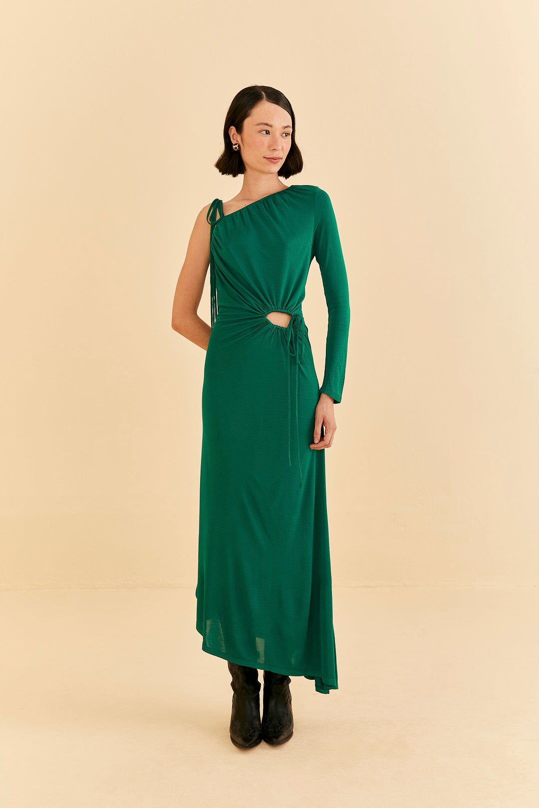 One Shoulder Midi Dress Emerald Dresses - Midi Farm Rio 