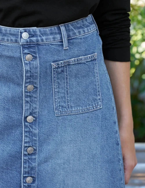 Shannon Classic Denim Skirt Medium Wash Skirts - Midi Frank & Eileen 