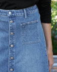 Shannon Classic Denim Skirt Medium Wash Skirts - Midi Frank & Eileen 