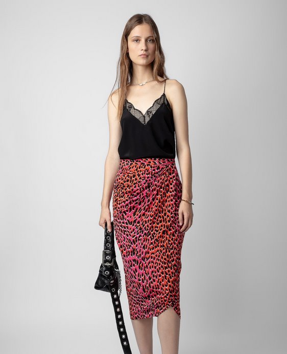 Jamelia Leopard Silk Skirt Rose Skirts - Midi Zadig & Voltaire 