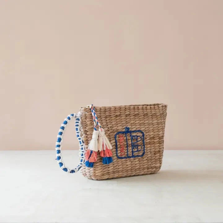 Mini Woven Wristlet Pouch Embroidered Sardine Can