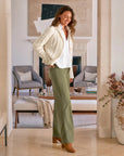 Limerick Wide Leg Utility Pant Olive Pants - Trousers Frank & Eileen 