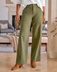Limerick Wide Leg Utility Pant Olive Pants - Trousers Frank & Eileen 
