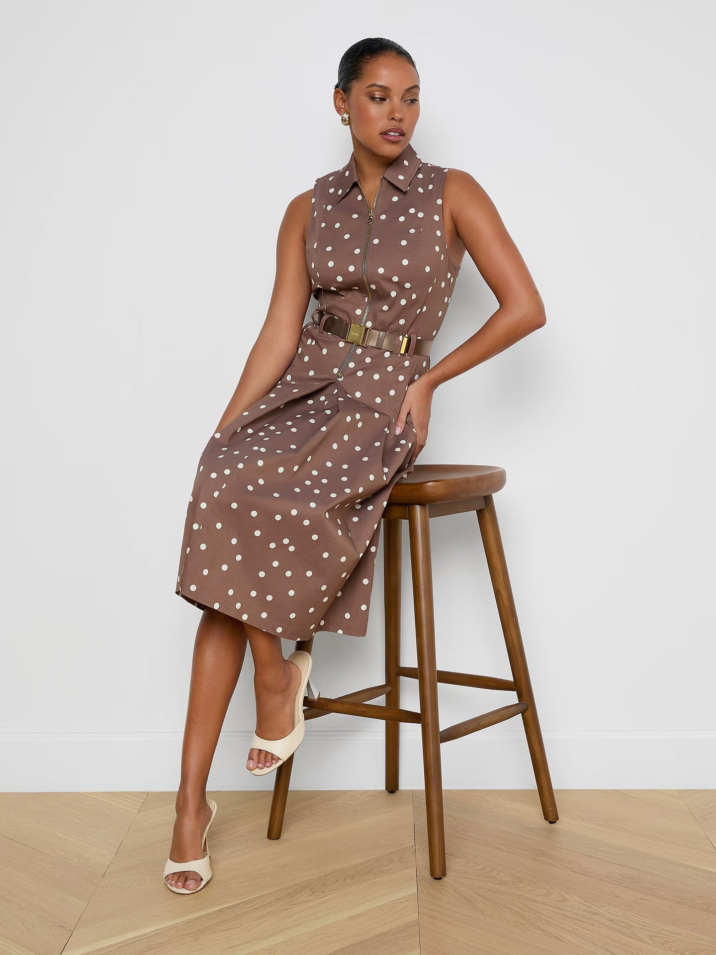 Kylo Shirt Dress Cardamom Ecru Polka Dot Dresses - Midi L'Agence 
