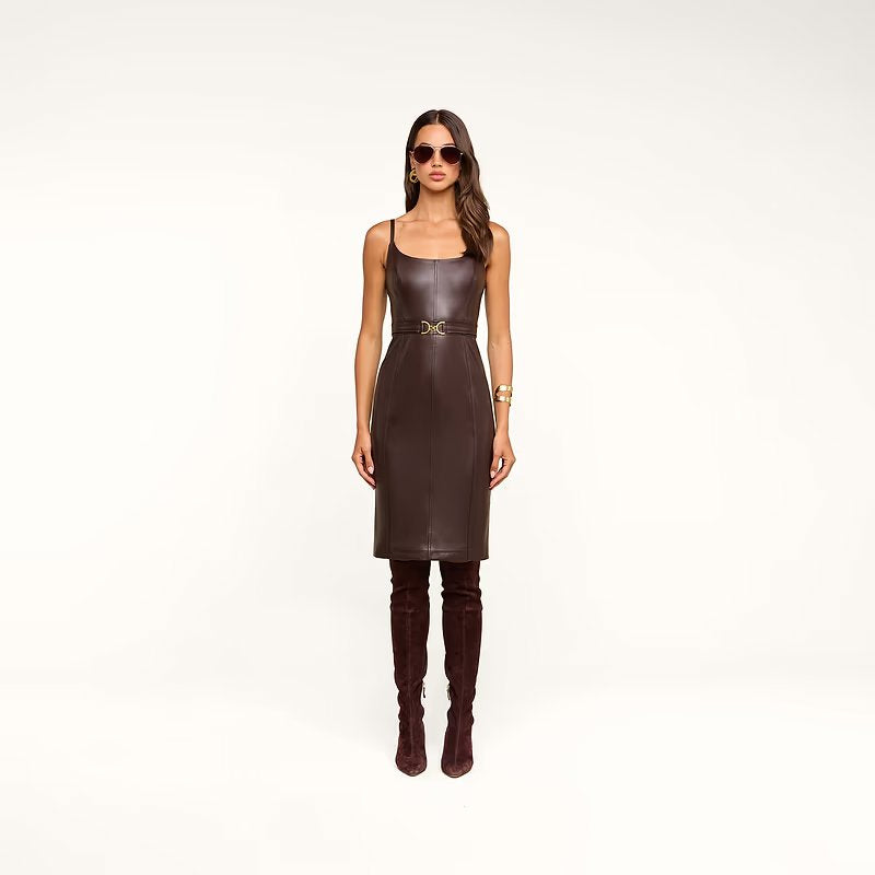 Halia Vegan Leather Dress Coffee Bean Dresses - Midi L'Agence 
