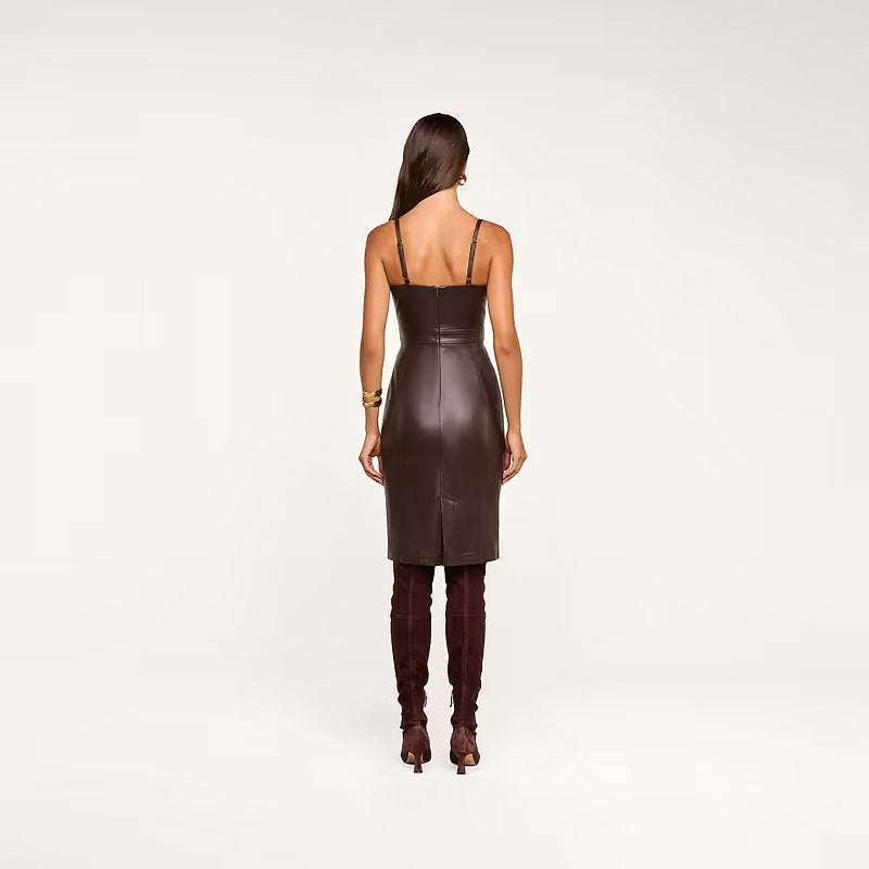 Halia Vegan Leather Dress Coffee Bean Dresses - Midi L'Agence 