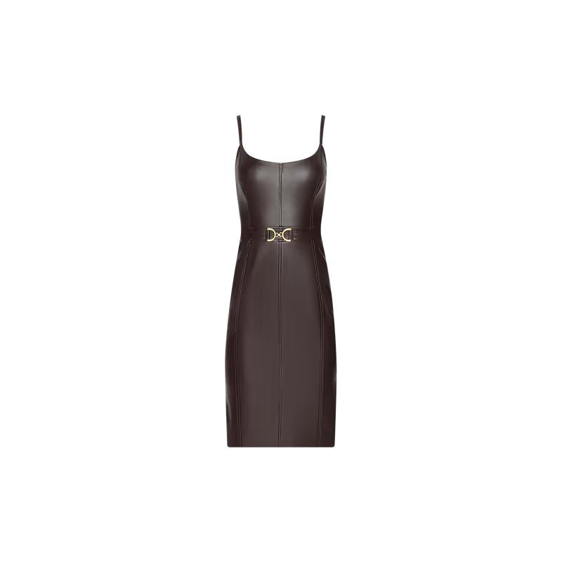 Halia Vegan Leather Dress Coffee Bean Dresses - Midi L'Agence 