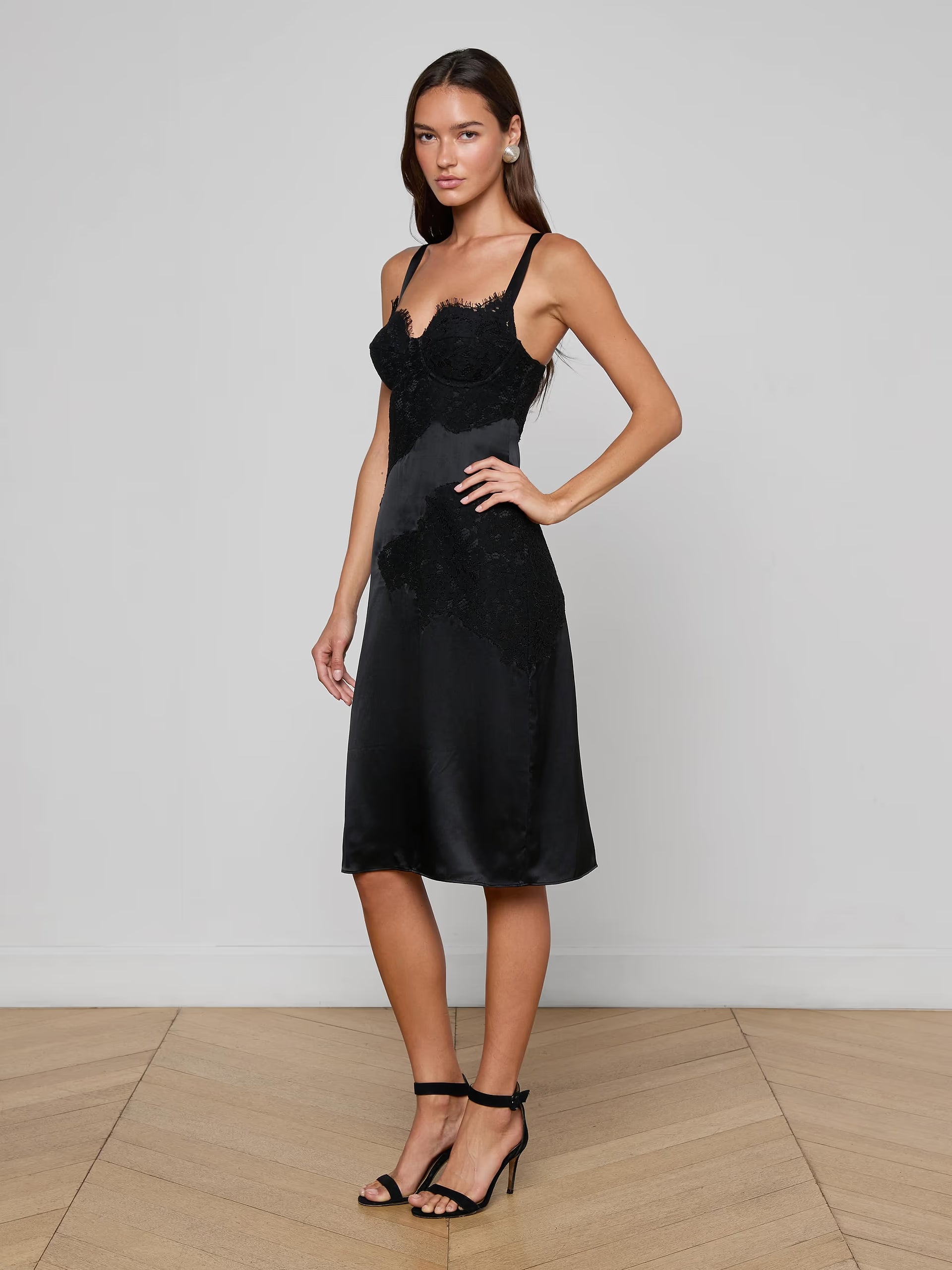 Fenna Silk Lace Dress Black Dresses - Midi L'Agence 
