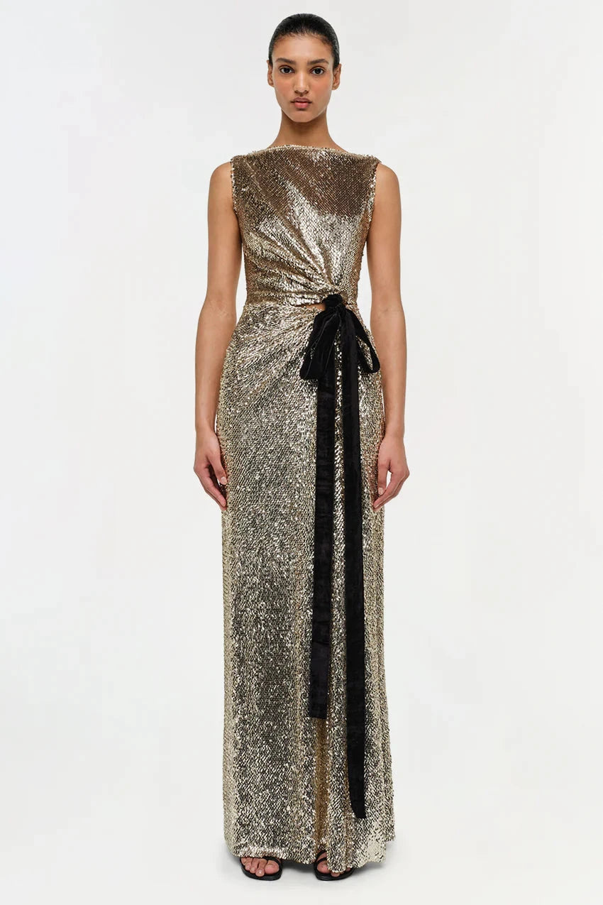 Felicity Gown with Bow Tie Gold Multi Peter Kate Felicity Gown with Bow Tie Gold Multi Peter Kate