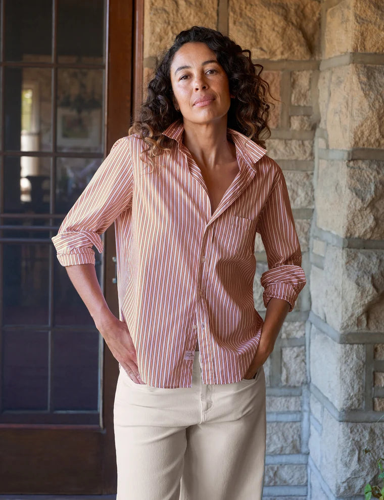 Silvio Untuckable Button Down Pumpkin Multi Stripe Tops - Button Down Frank & Eileen 
