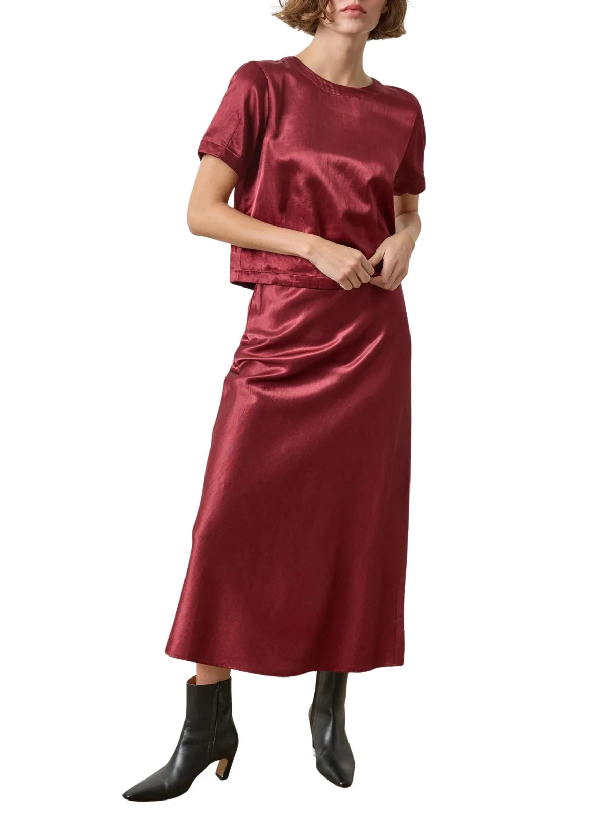 Slub Woven Bias Skirt Cabernet Skirts - Midi Lilla P 