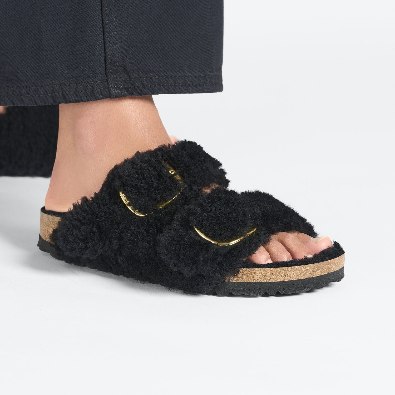 Arizona Big Buckle Shearling Black Gold Shoes - Sandals - Flat Sandals Birkenstock 