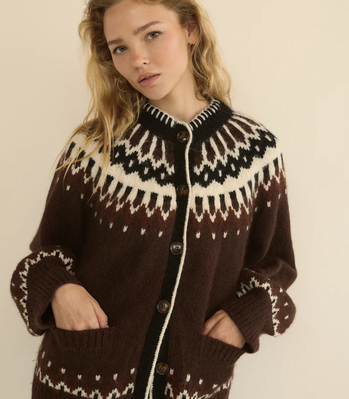Hue Cardigan Brun Aberdeen Fair Isle