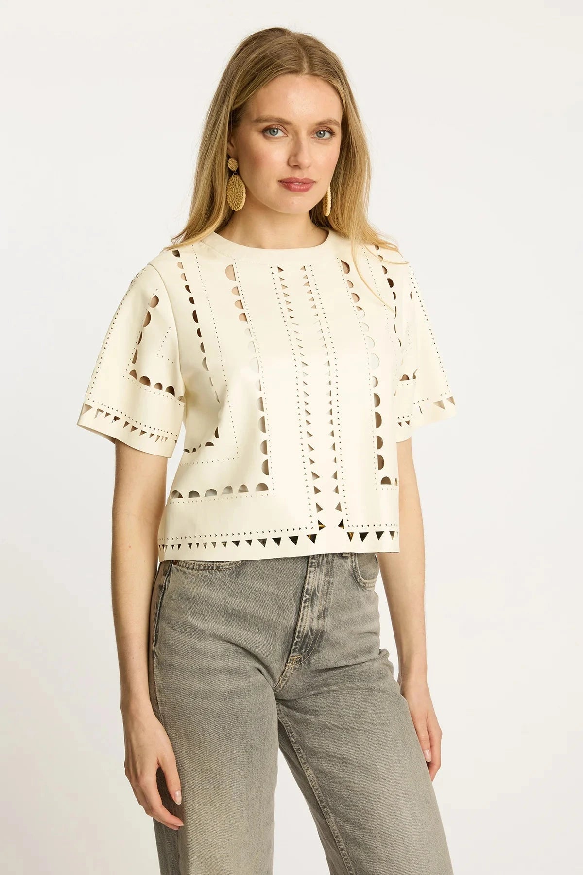 Anisa Top Antique White Vegan Leather Tops - Blouses Caballero 