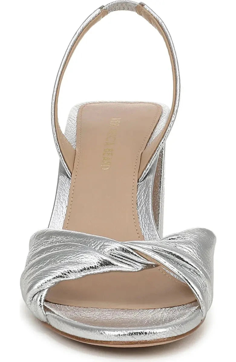 Tullia Slingback Sandal Metallic Leather Silver Sandals - Heeled Sandals Veronica Beard - Shoes 