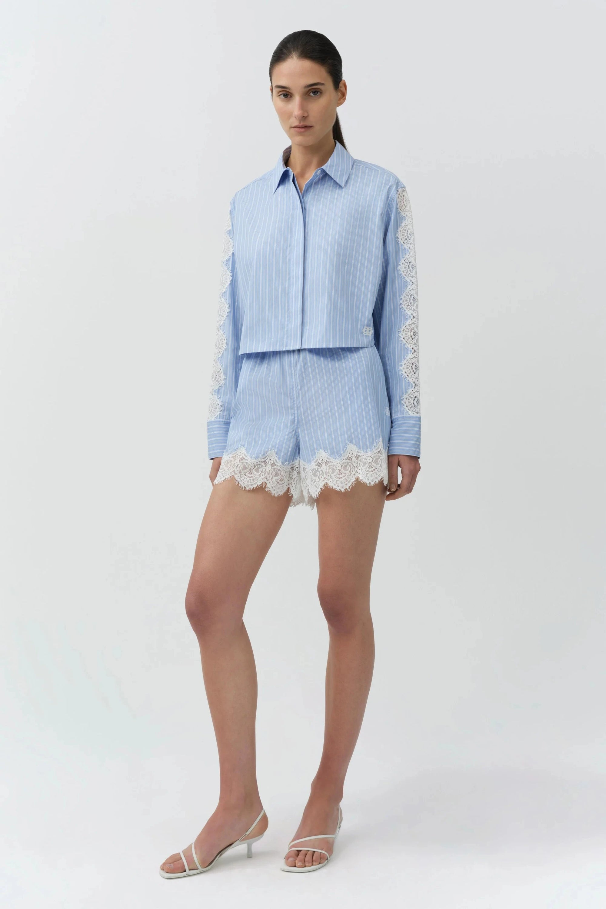 Renata Cropped Button Down Oxford Blue Stripe Tops - Button Down Simkhai 