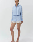 Renata Cropped Button Down Oxford Blue Stripe Tops - Button Down Simkhai 