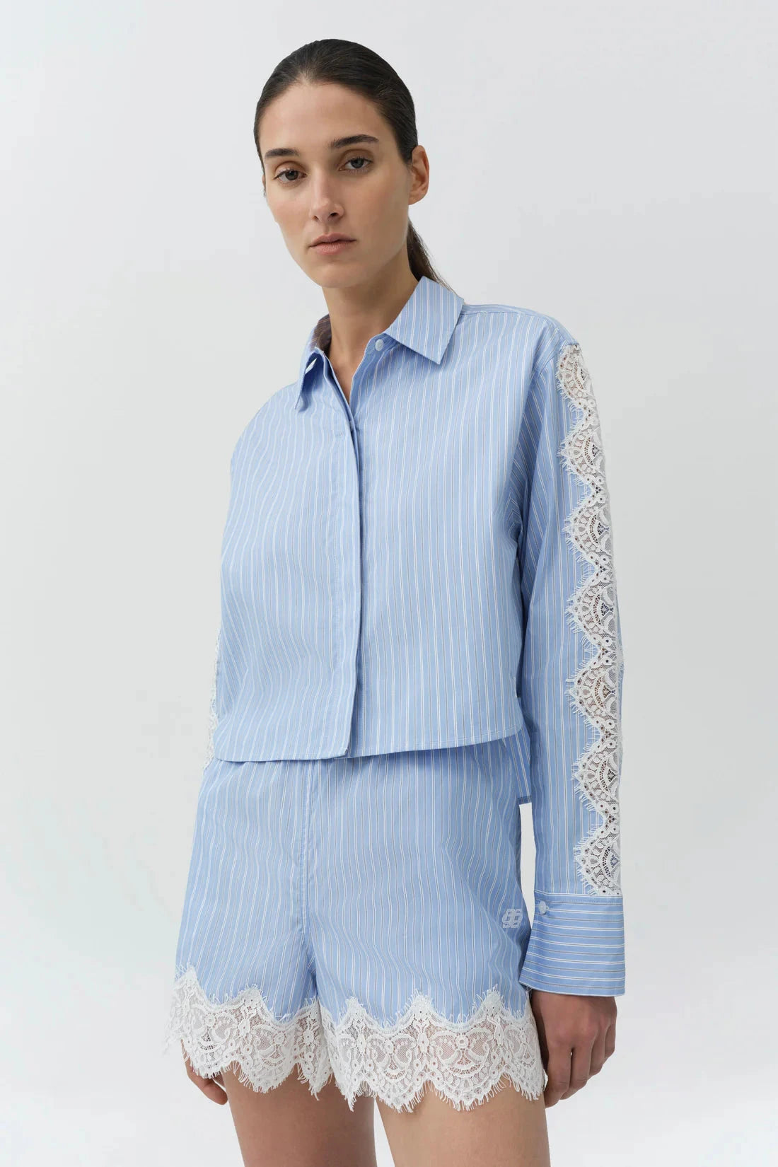 Renata Cropped Button Down Oxford Blue Stripe Tops - Button Down Simkhai 