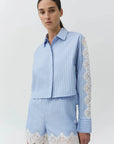 Renata Cropped Button Down Oxford Blue Stripe Tops - Button Down Simkhai 